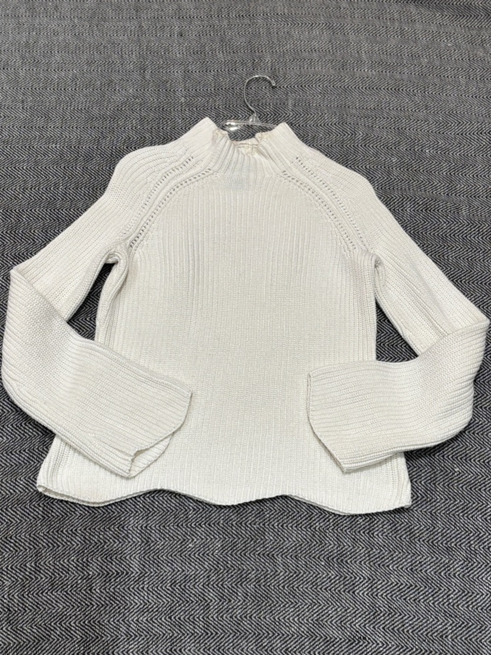 Cynthia Rowley Ivory Mock Neck Cotton Ribbed Knit Scalloped Hem Sweater XS - Picture 9 of 9